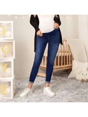 Dark Wash Women's Maternity High Waist Ripped Skinny Jeans